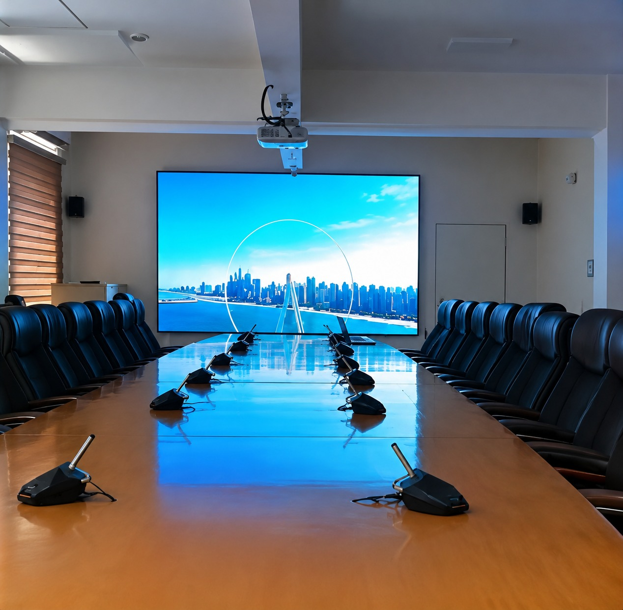 Boardroom fine-pitch LED video wall used for content management and monitoring