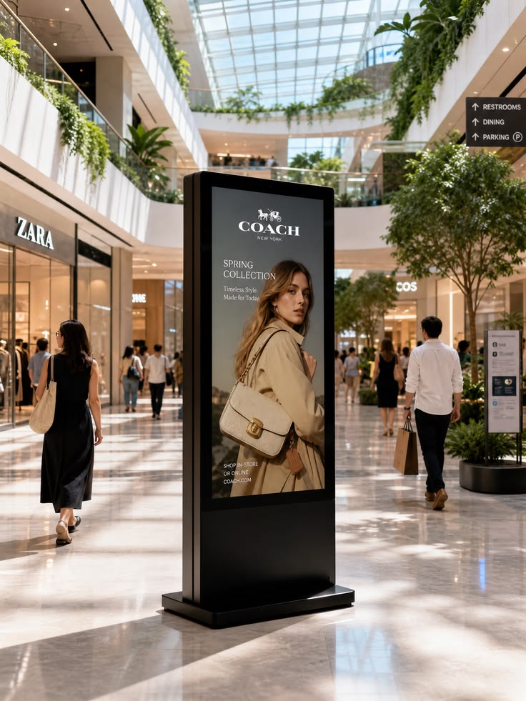 Storefront LED display showing sneaker product visuals